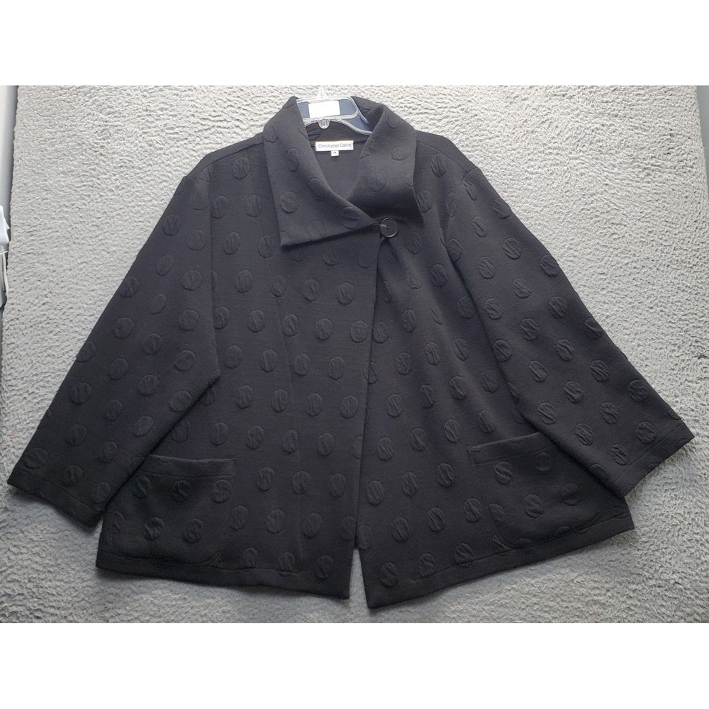 Christopher Calvin Jacket Womens 1X Black Textured Polka Dot Collared One Button